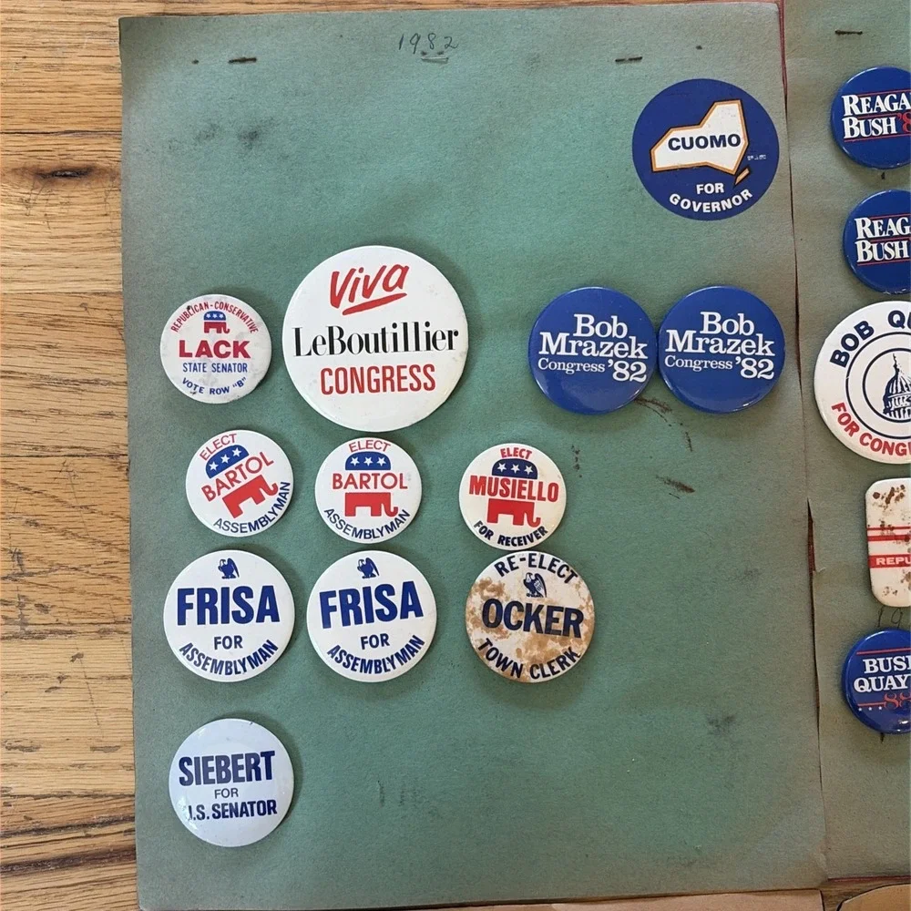 Vintage‎ 1980s Political Pin Back Buttons Lot NY Long Island Suffolk